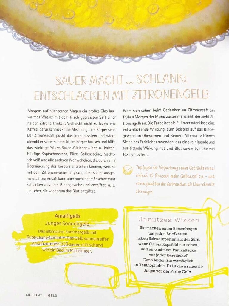 Seite aus dem Buch: Bunt – Lifestyle in Farbe. Entschlacken mit Zitronengelb