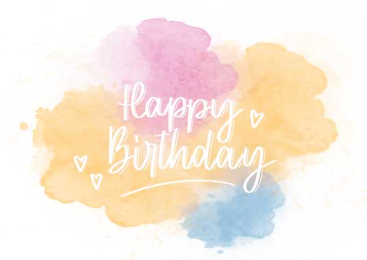 Happy Birthday Kartenvorlage auf bunte Watercolorhintergrund