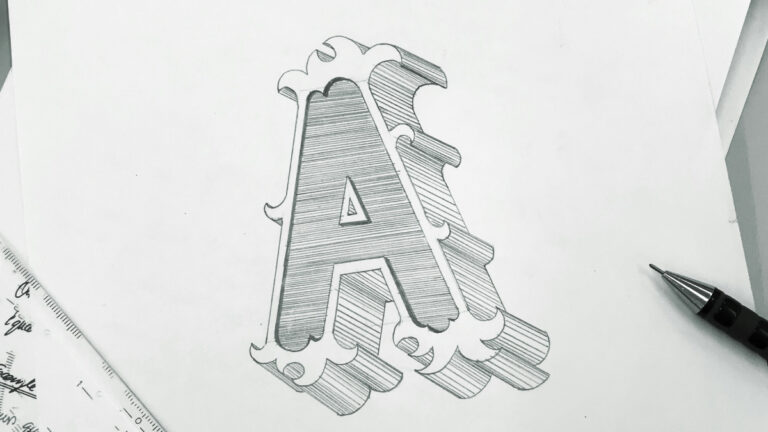 kunstvoll gezeichnetes A mit Schatten und Serifen