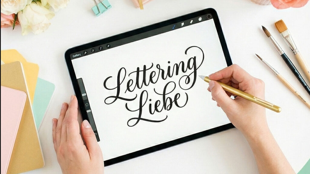 iPad mit dem Schriftzug: Lettering Liebe