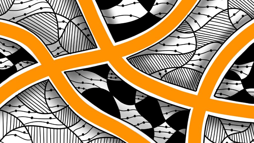 Zendoodle Anleitung: Zendoodle Muster mit Punkten und orangen v Linien