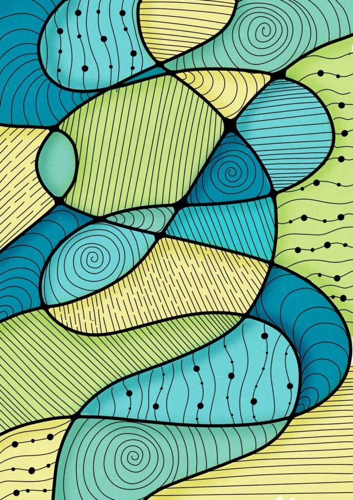 Zendoodle Muster mit grünen und blauen Farben