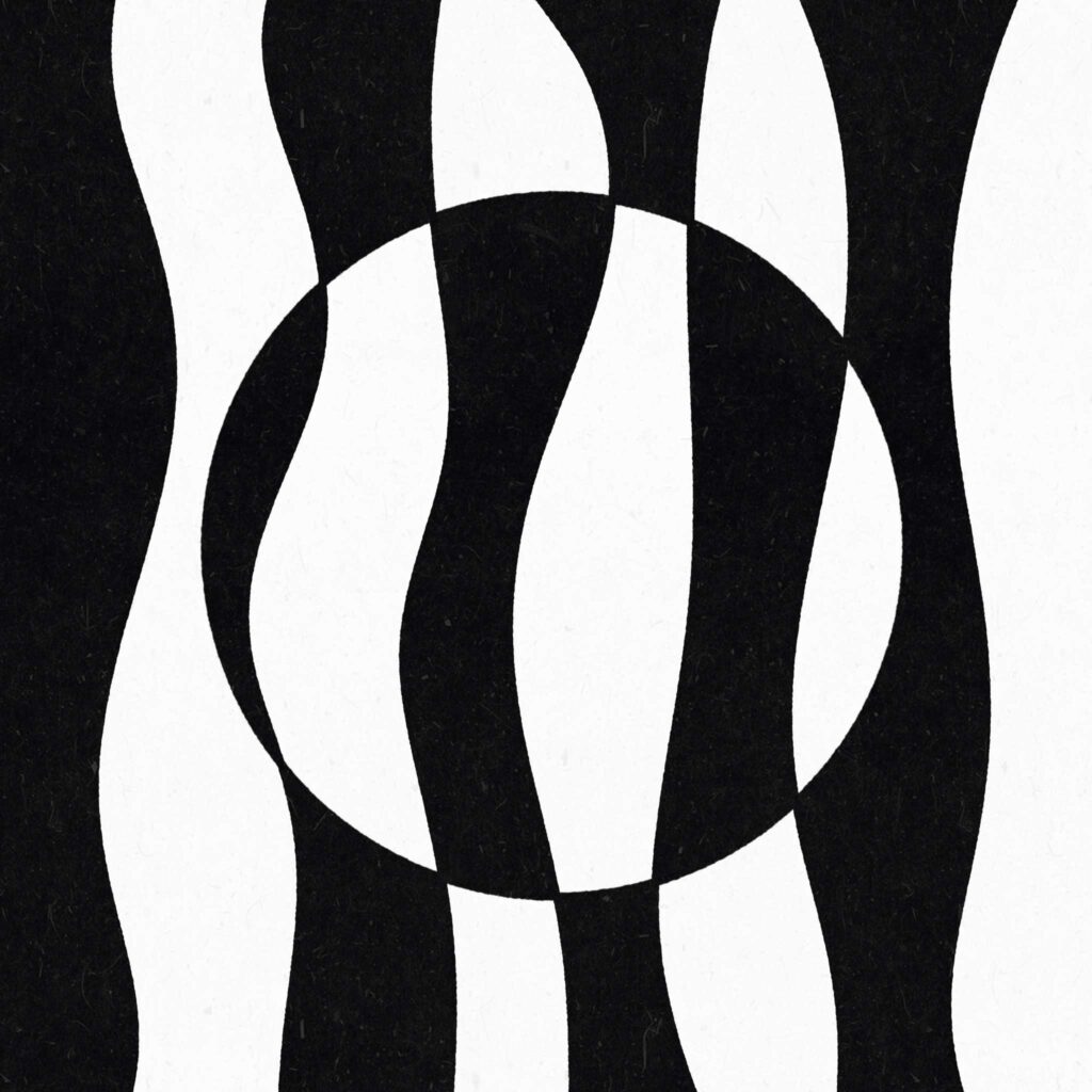 Zendoodle Muster: schwarz weisse Streifen mit einem Kreis in der Mitte