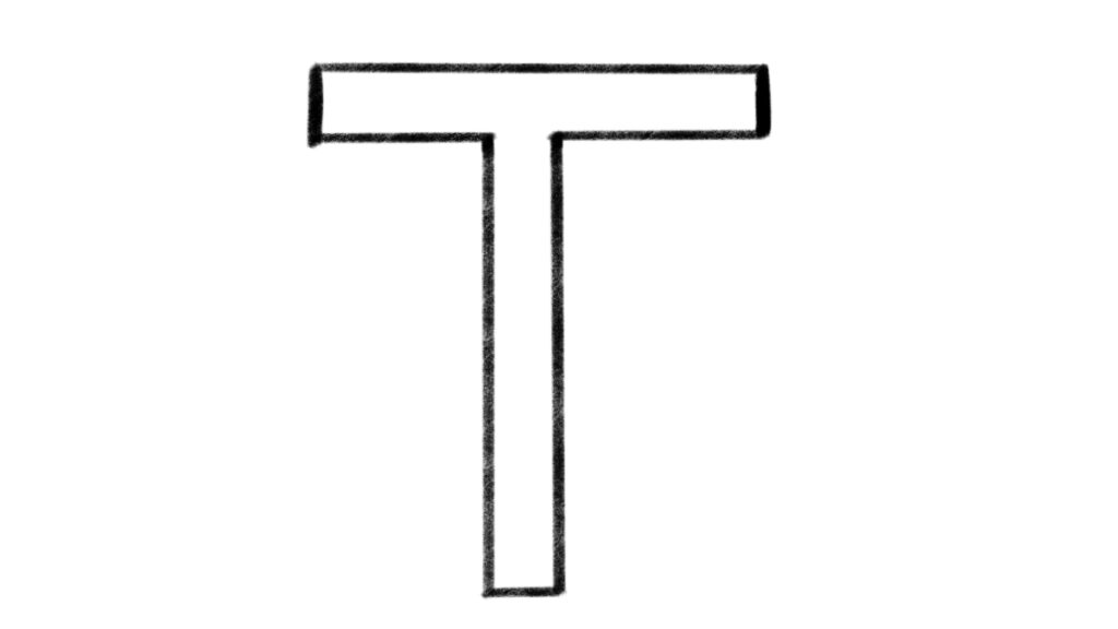 Buchstabe T als Blockbuchstabe, aber nur die Umrandung