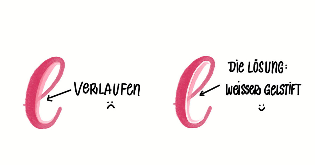 Buchstabe E mit einen Brushstift geschrieben. Der Schatten verläuft