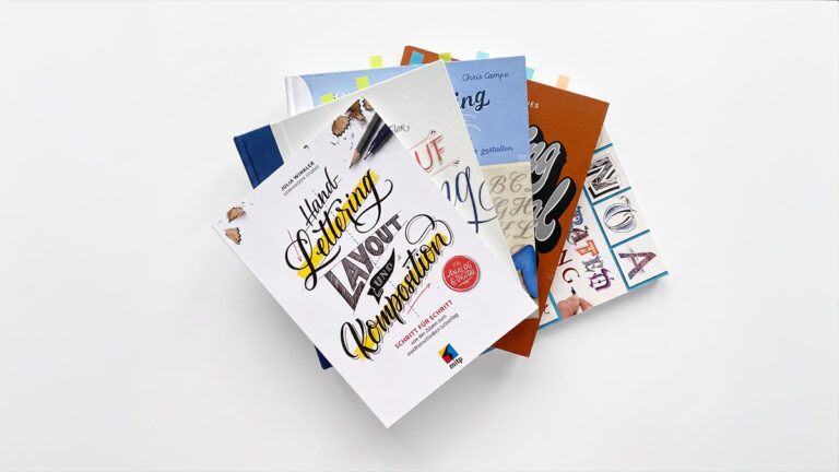 Handlettering Bücher auf weisser Untergrund