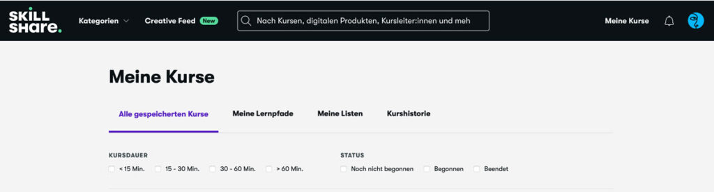 Screenshot Skillshare meine Kurse