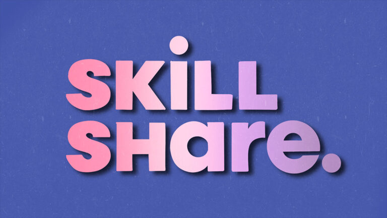 Schriftzug Skillshare in lila, rosa, blau