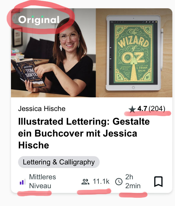 Skillshare Screenshot Kurs mit Original gekennzeichnet 