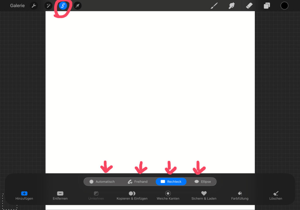 Procreate Auswahlwerkzeug und Transformieren