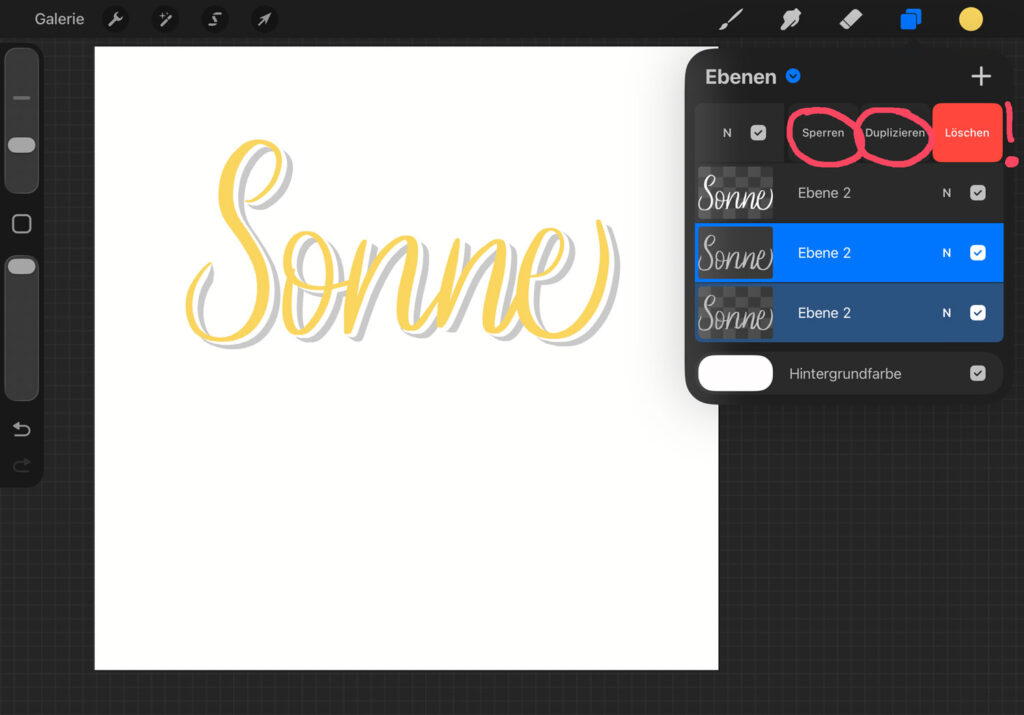 Procreate Ebenen loeschen oder sperren
