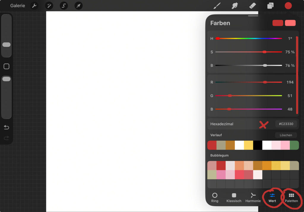 Procreate Farbwerte eingeben