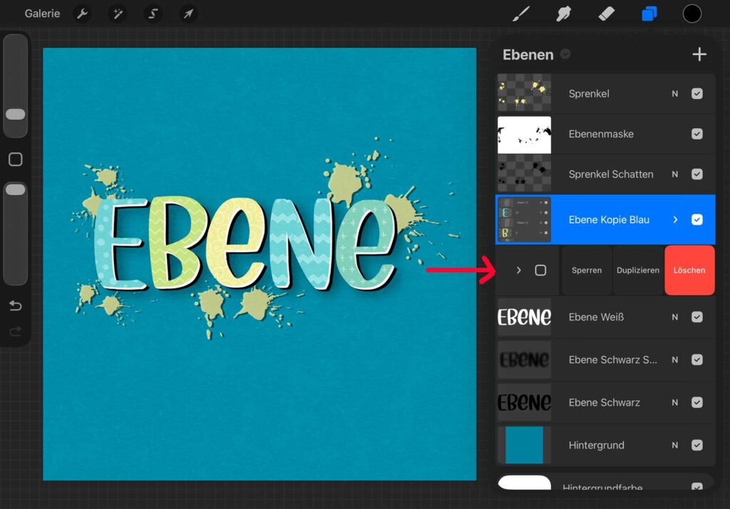 Procreate Ebenen löschen, sperren oder duplizieren